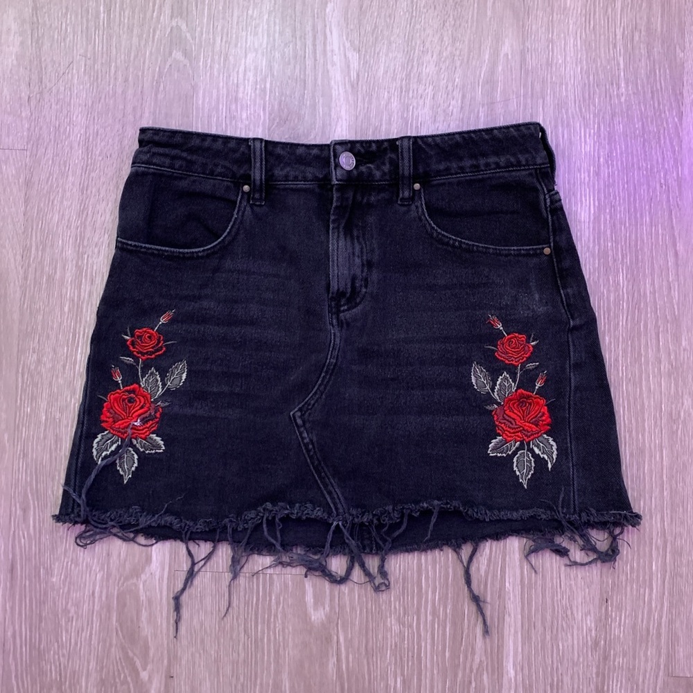 Pacsun LA Roses Black Denim Mini Skirt